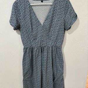 Floral Blue Dress with Pockets